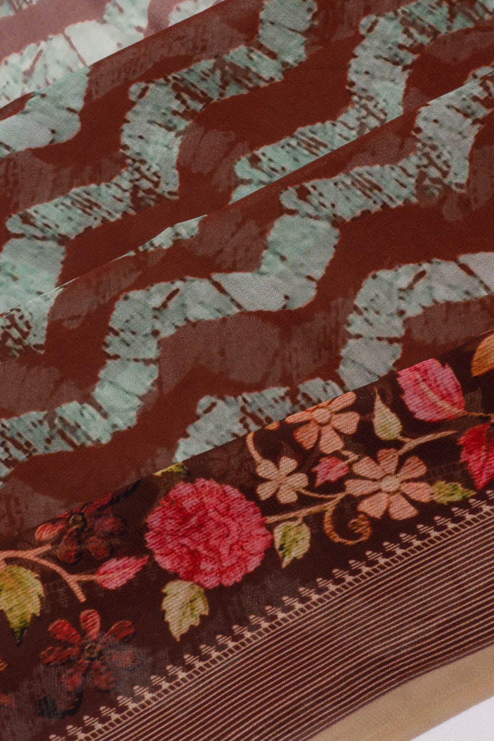 Satin Georgette Printed Brown Saree