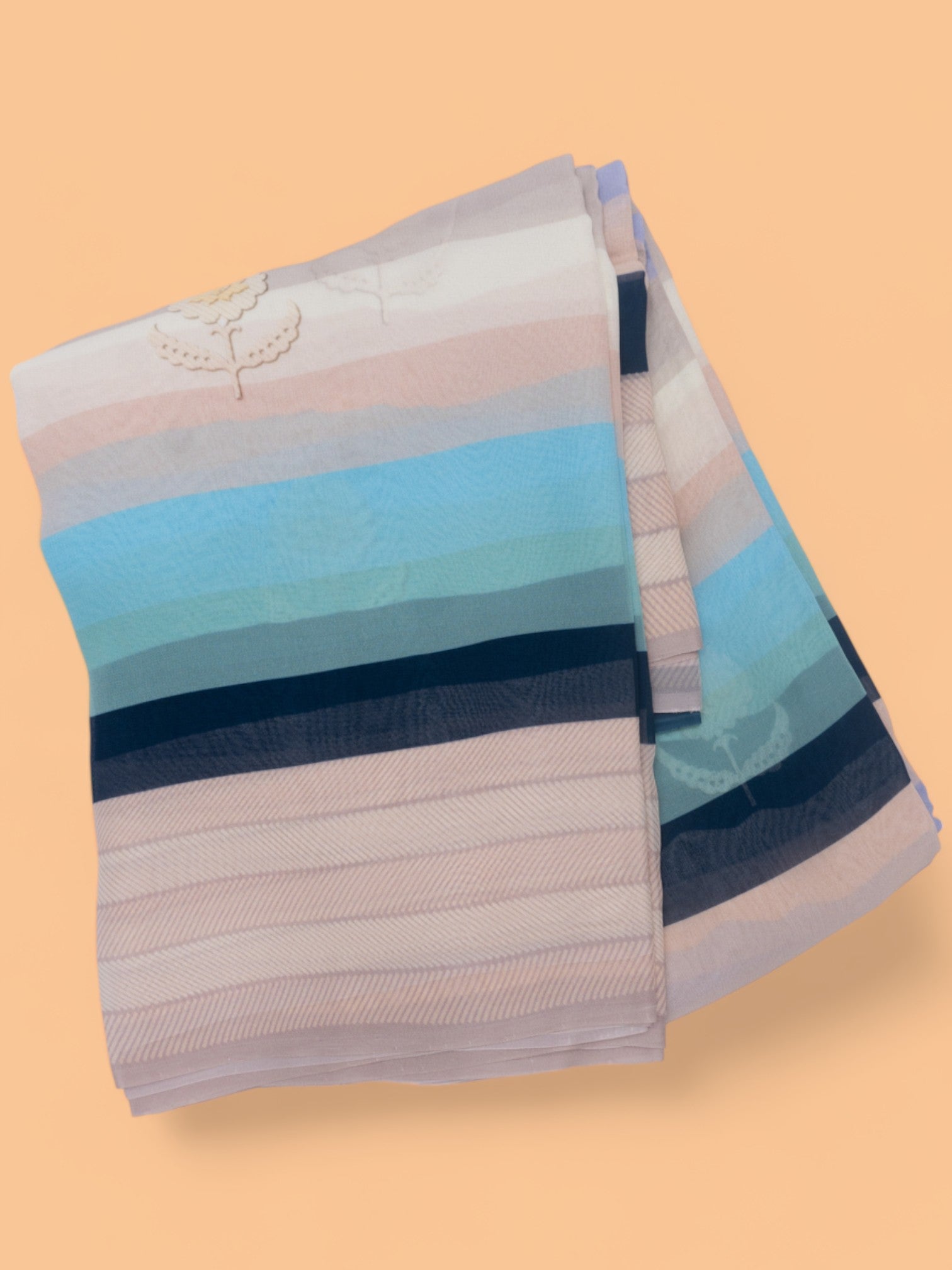 Satin Georgette Horizontal LInes And Butta Multicolour Saree