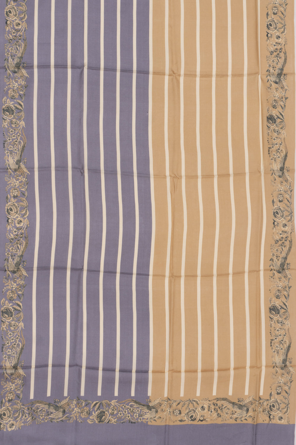 Munga Tussar Horizontal Lines Grey And Green Saree