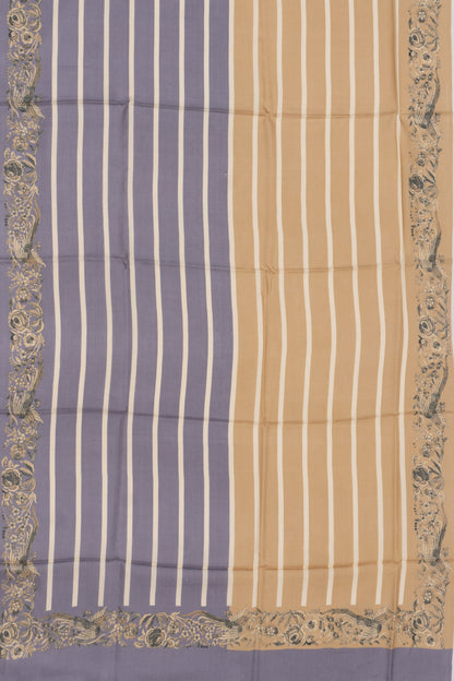 Munga Tussar Horizontal Lines Grey And Green Saree
