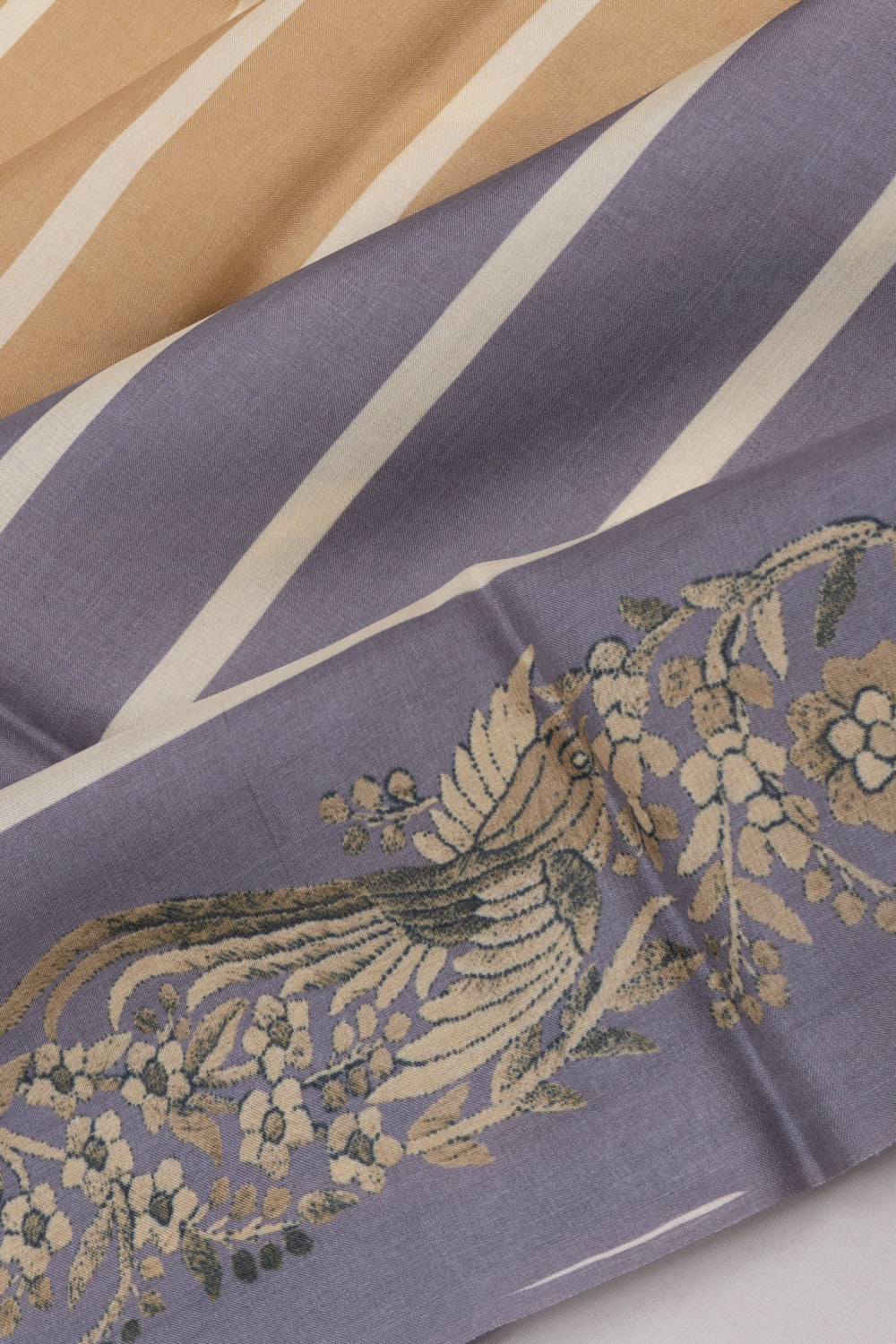 Munga Tussar Horizontal Lines Grey And Green Saree