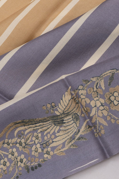 Munga Tussar Horizontal Lines Grey And Green Saree