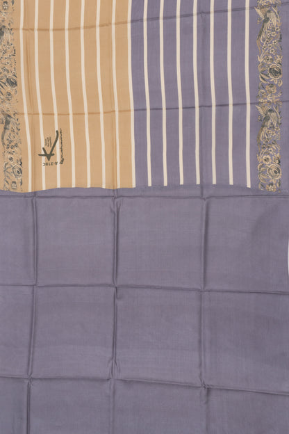 Munga Tussar Horizontal Lines Grey And Green Saree