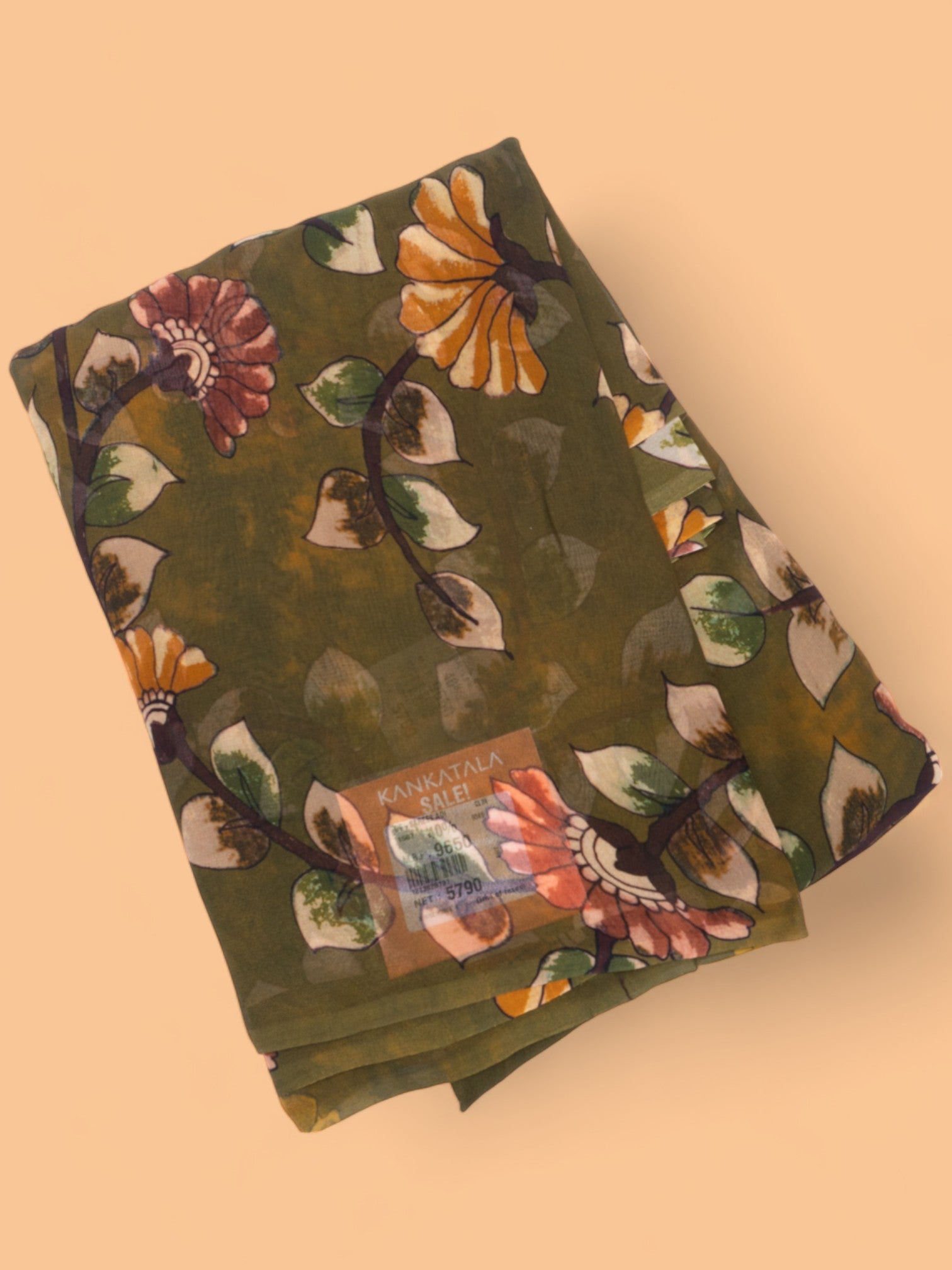Satin Georgette Floral Printed Dark Green Saree