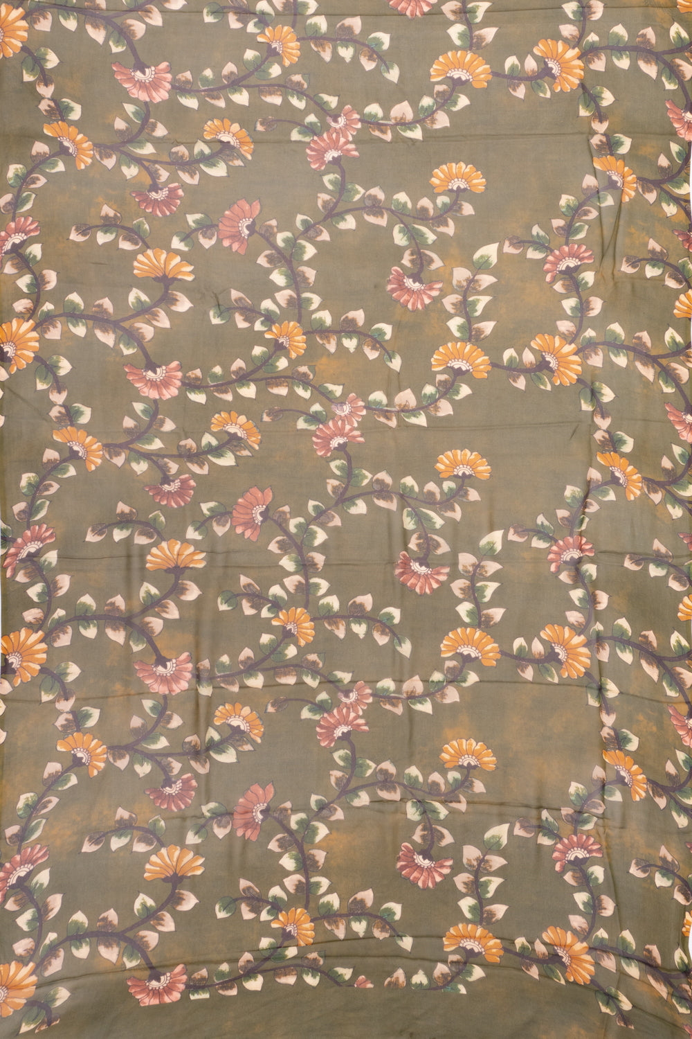 Satin Georgette Floral Printed Dark Green Saree