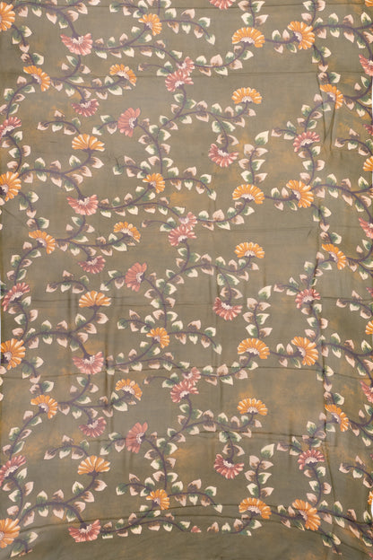 Satin Georgette Floral Printed Dark Green Saree