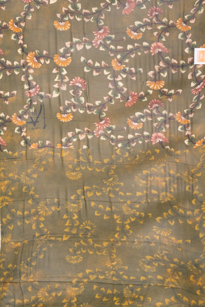 Satin Georgette Floral Printed Dark Green Saree
