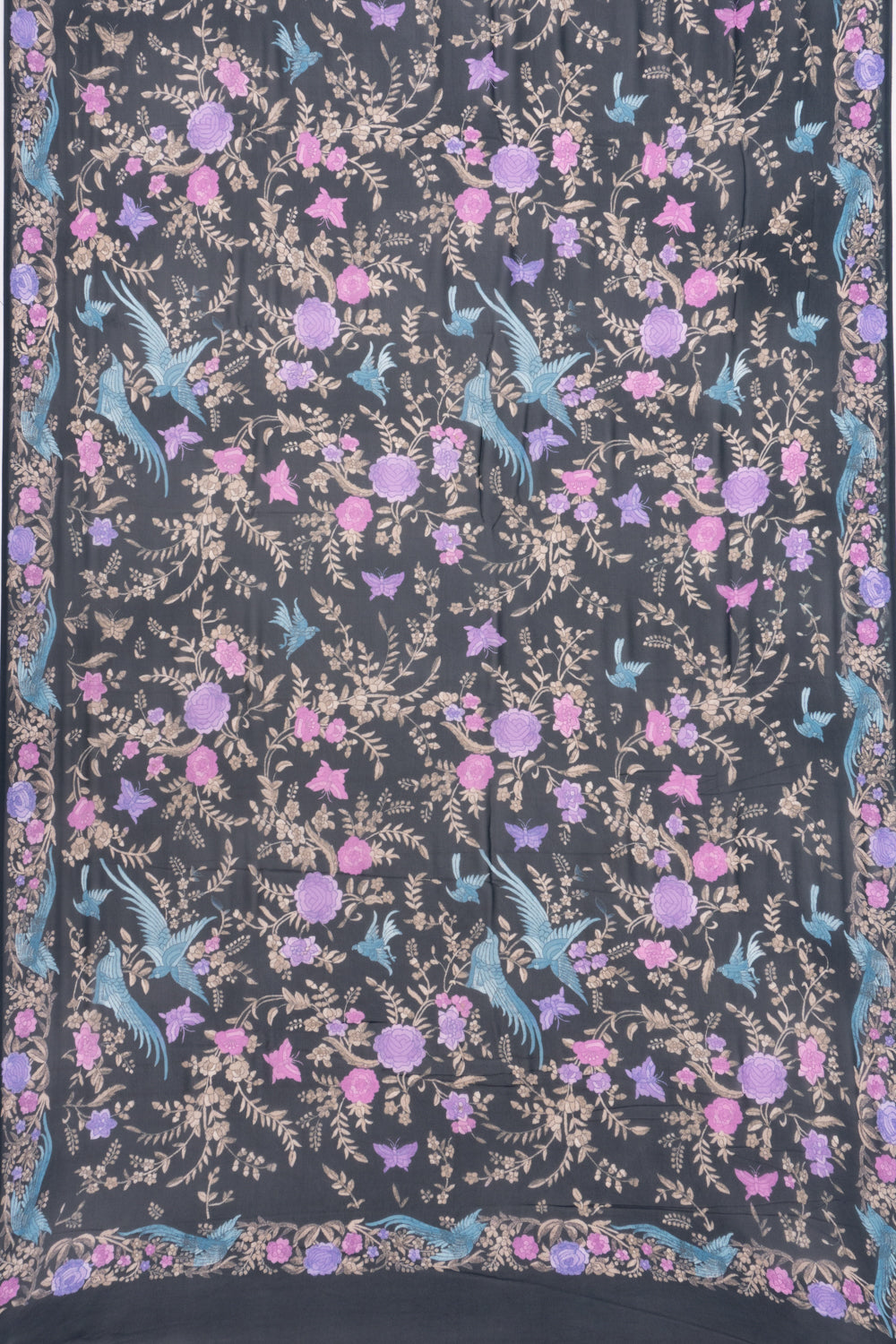 Satin Georgette Floral Printed Black Saree