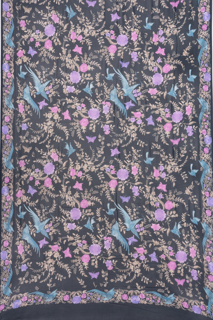 Satin Georgette Floral Printed Black Saree