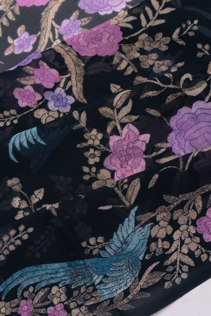 Satin Georgette Floral Printed Black Saree