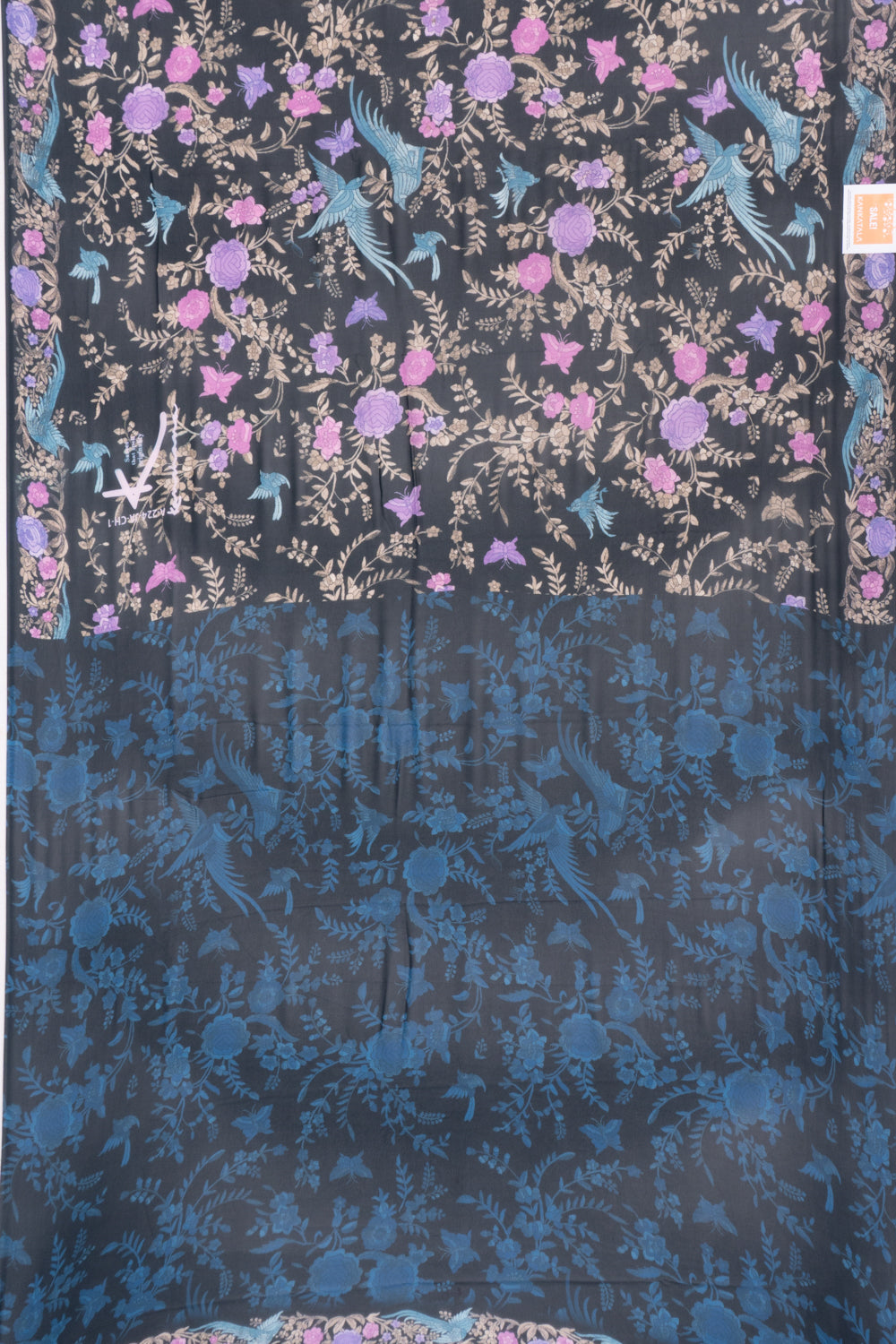 Satin Georgette Floral Printed Black Saree