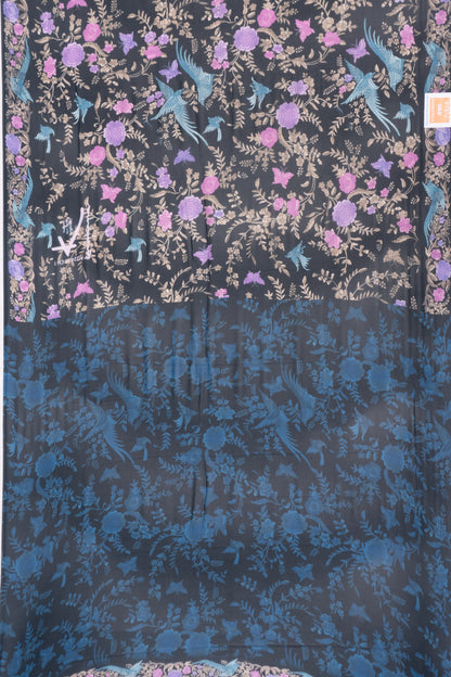 Satin Georgette Floral Printed Black Saree