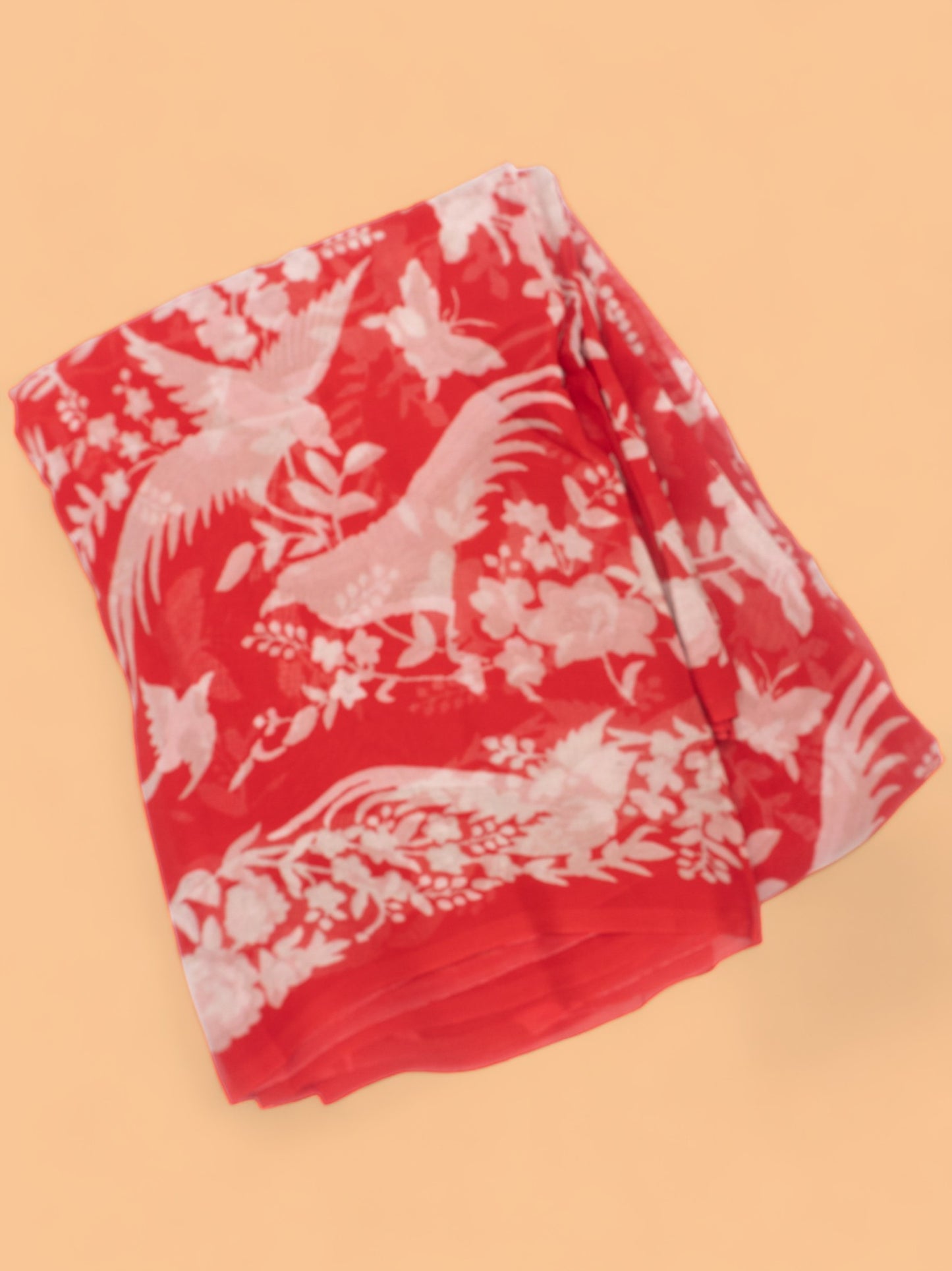 Satin Georgette Floral Printed Red Saree