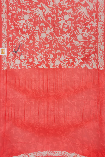 Satin Georgette Floral Printed Red Saree