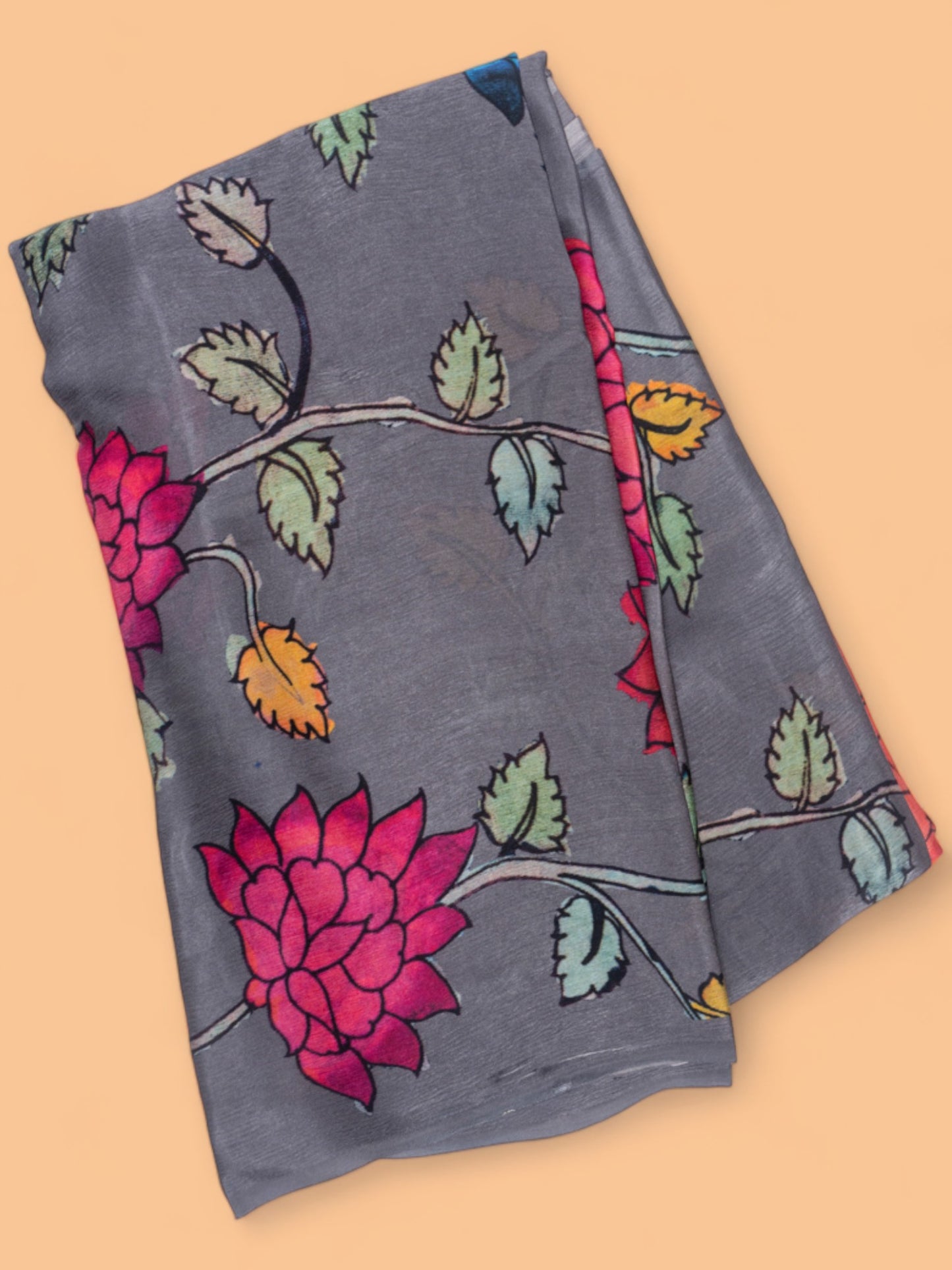 Satin Georgette Floral Printed Grey Saree