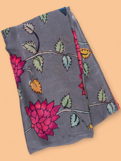 Satin Georgette Floral Printed Grey Saree