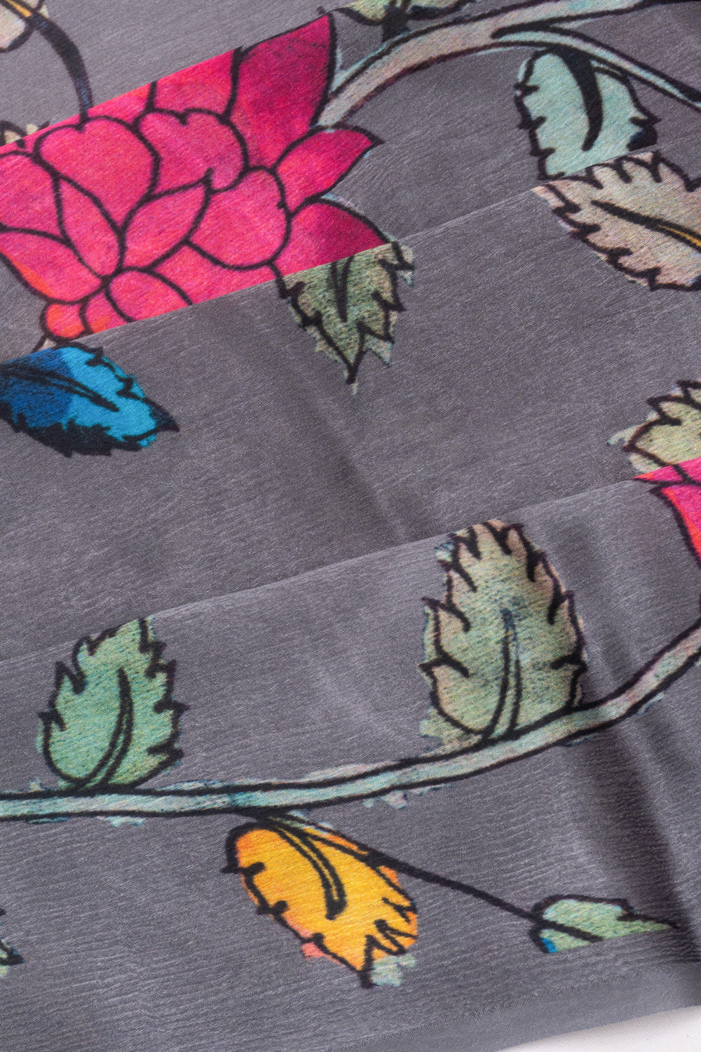 Satin Georgette Floral Printed Grey Saree
