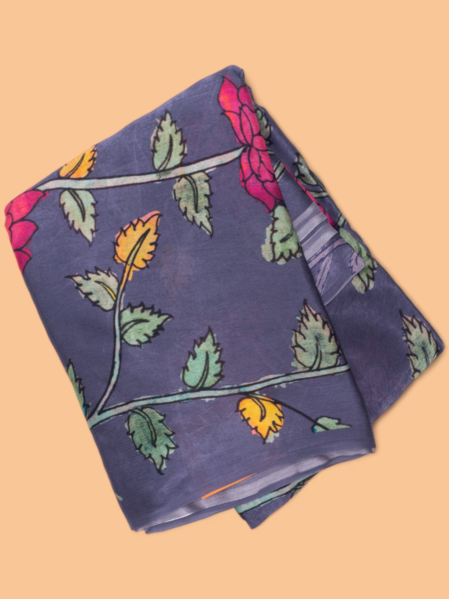 Satin Georgette Floral Printed Grey Saree