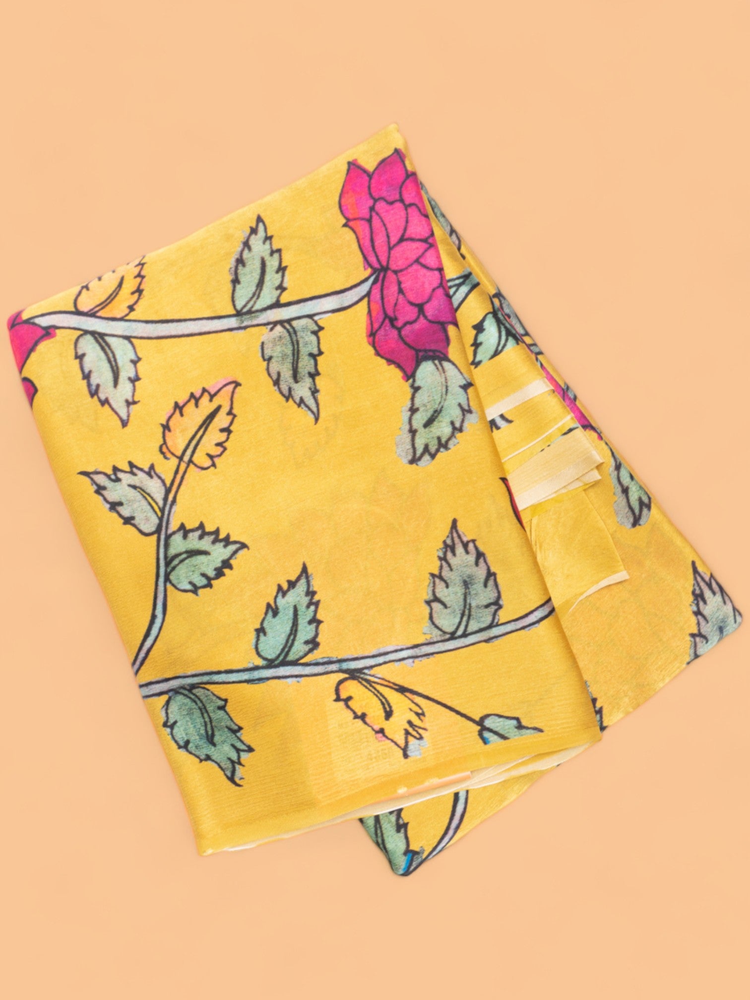 Satin Georgette Floral Printed Yellow Saree