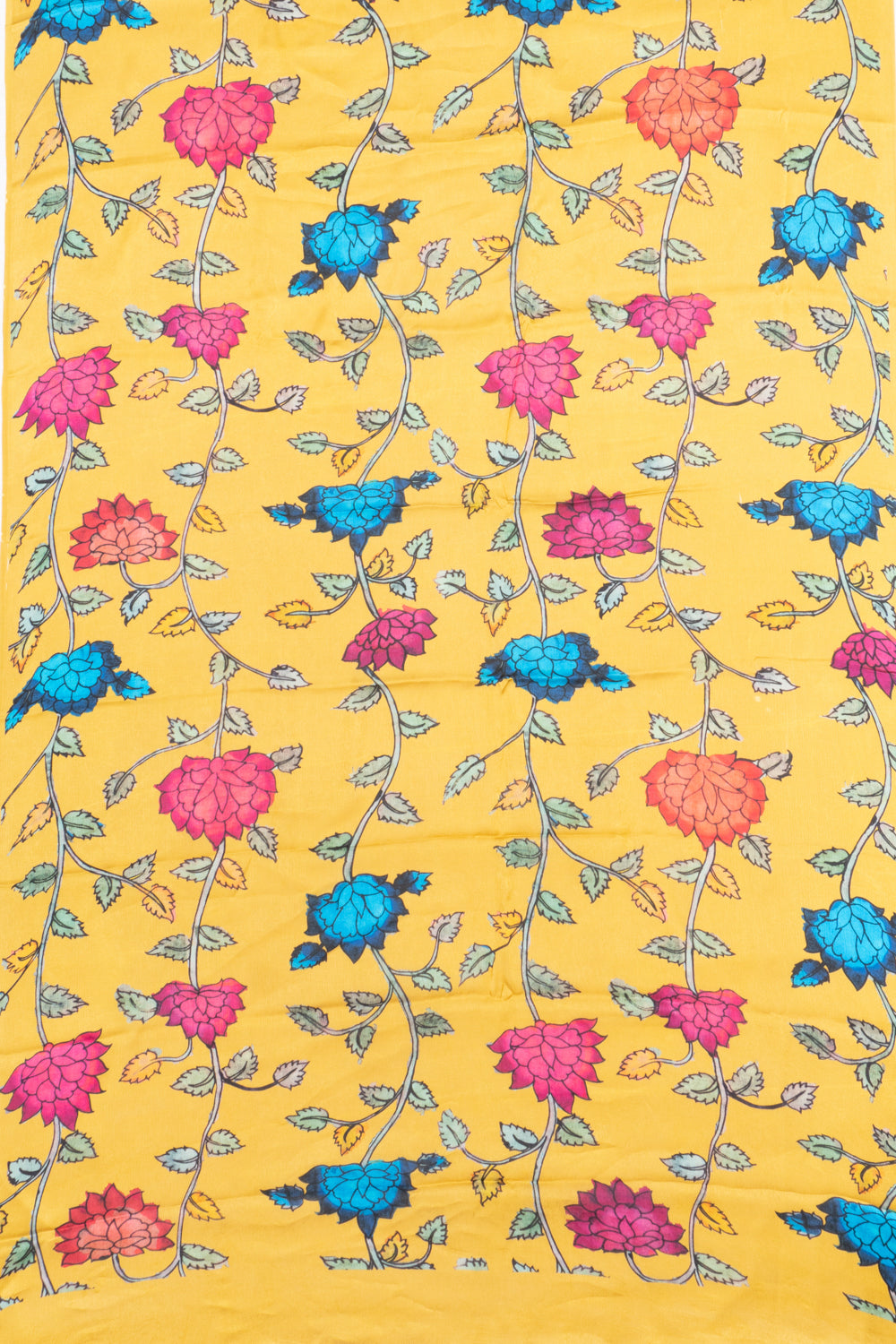 Satin Georgette Floral Printed Yellow Saree