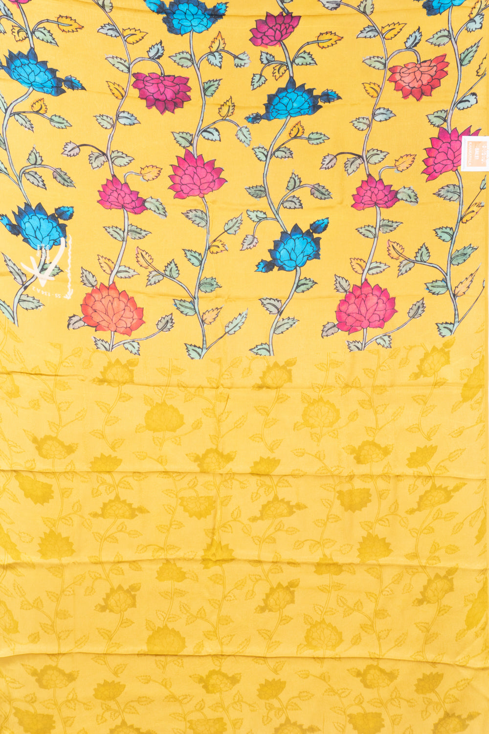 Satin Georgette Floral Printed Yellow Saree