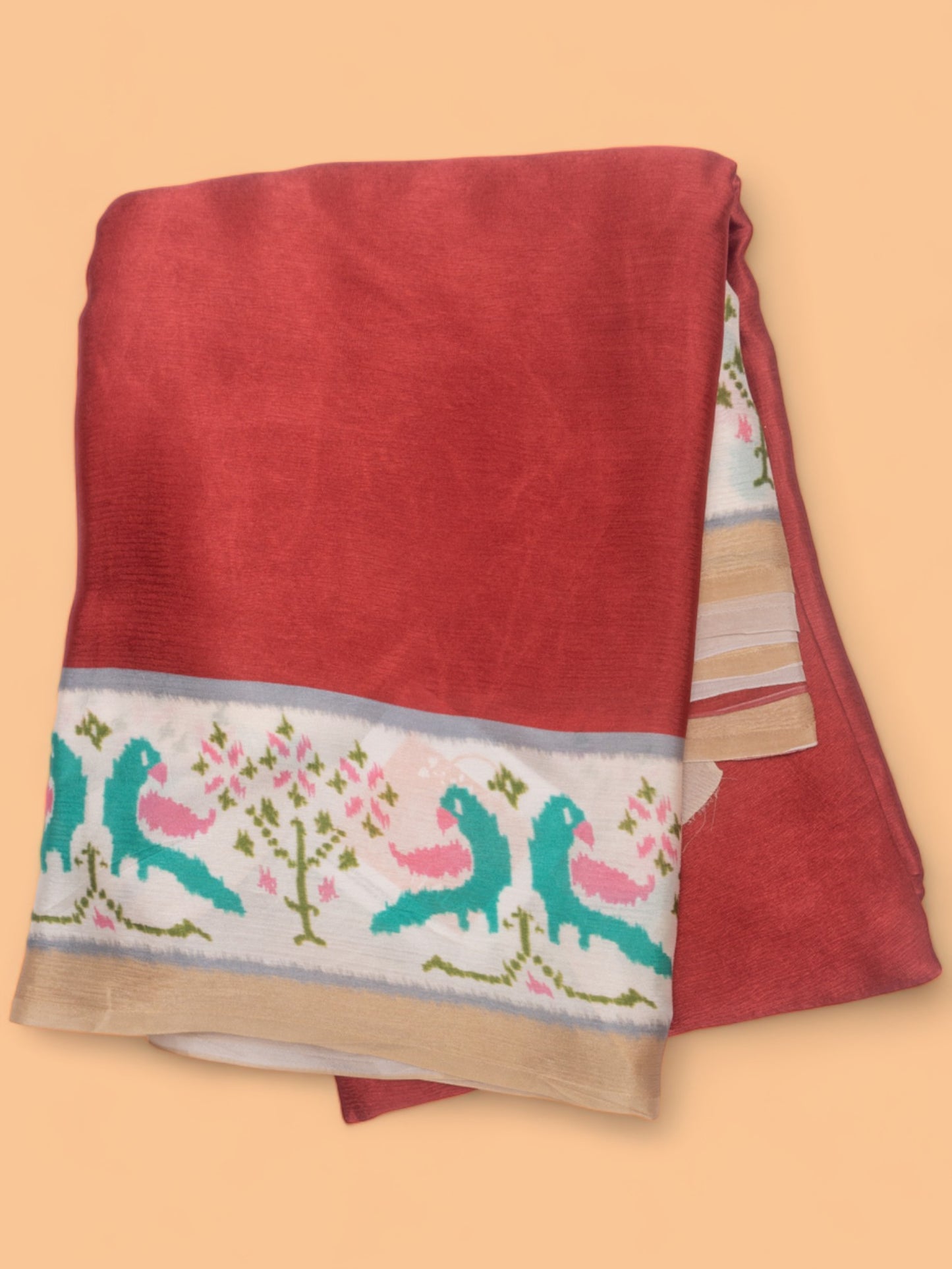 Satin Georgette Plain Red Saree