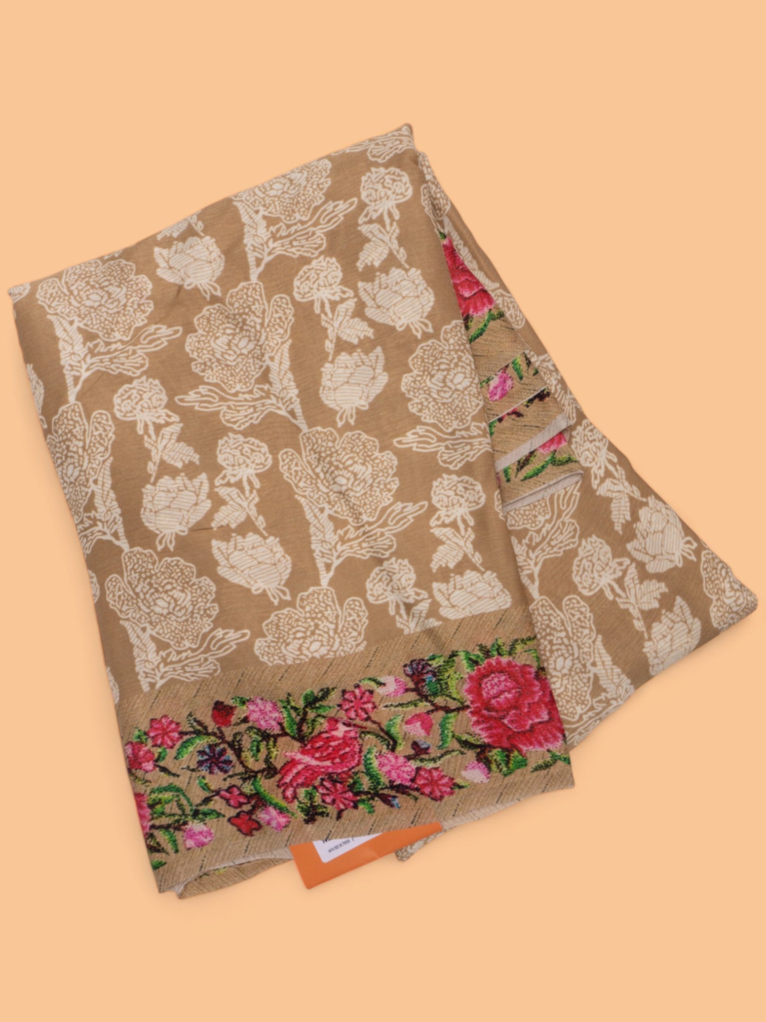 Satin Georgette Floral Printed Khaki Brown Saree