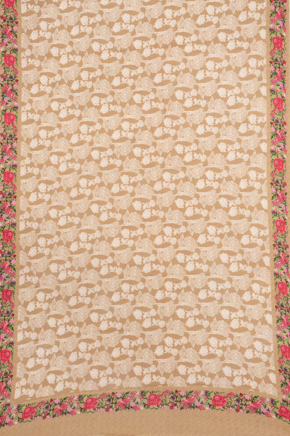 Satin Georgette Floral Printed Khaki Brown Saree