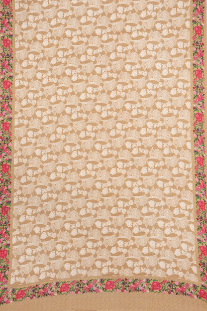 Satin Georgette Floral Printed Khaki Brown Saree