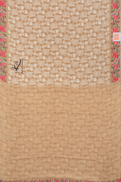 Satin Georgette Floral Printed Khaki Brown Saree