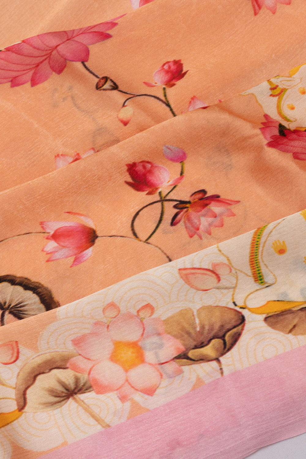 Satin Georgette Pichwai Printed Orange Saree