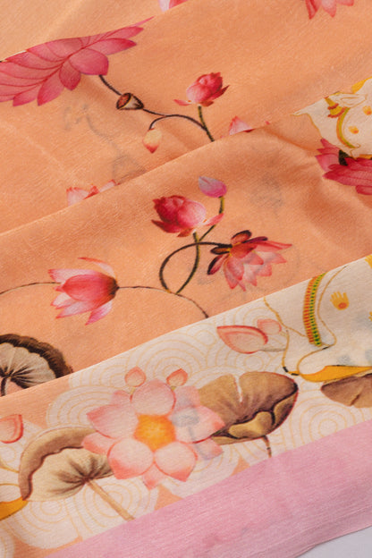 Satin Georgette Pichwai Printed Orange Saree
