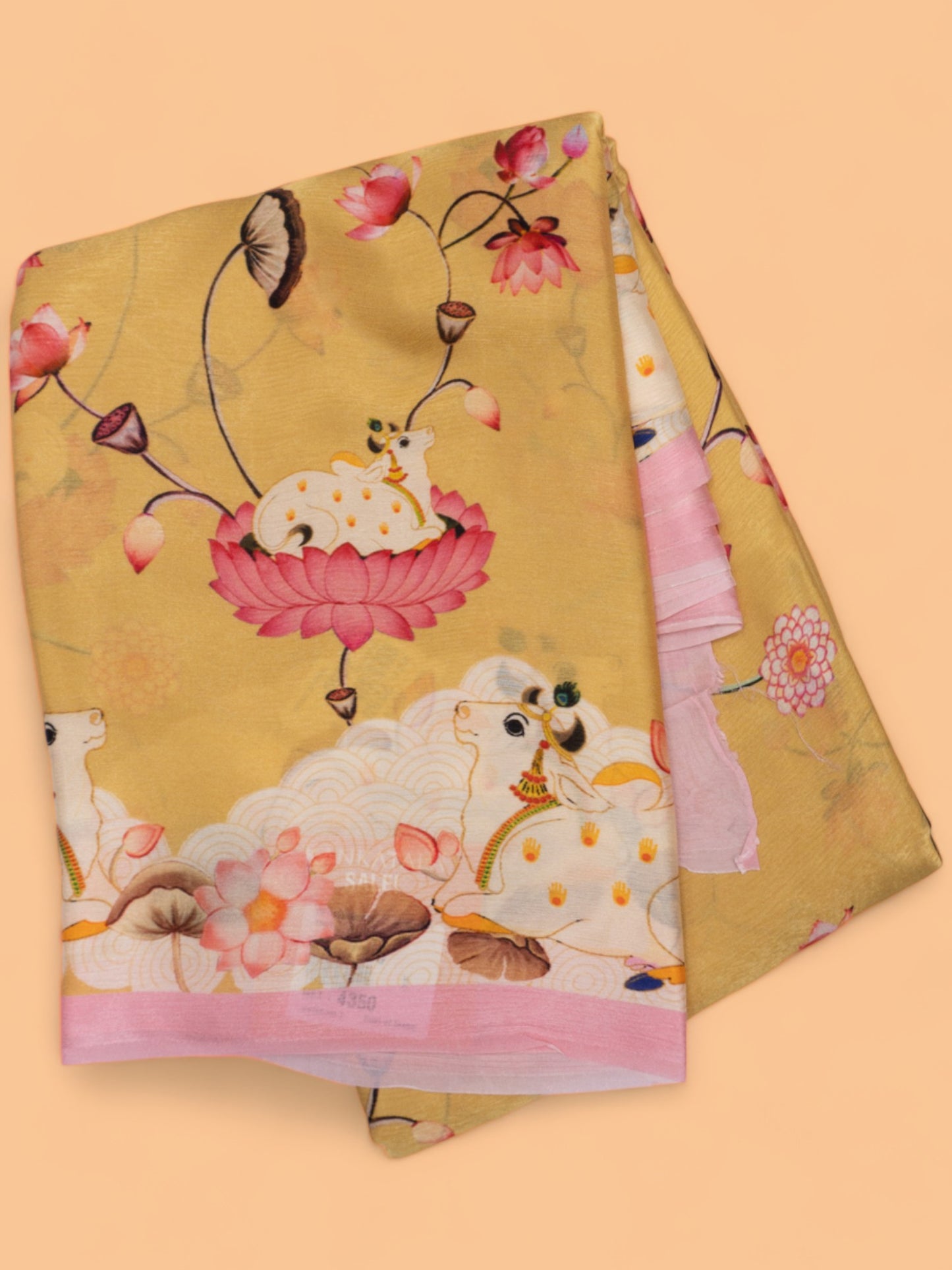 Satin Georgette Pichwai Printed Yellow Sareee