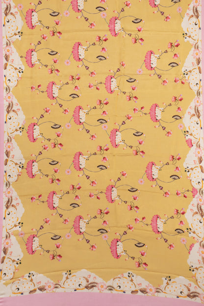Satin Georgette Pichwai Printed Yellow Sareee
