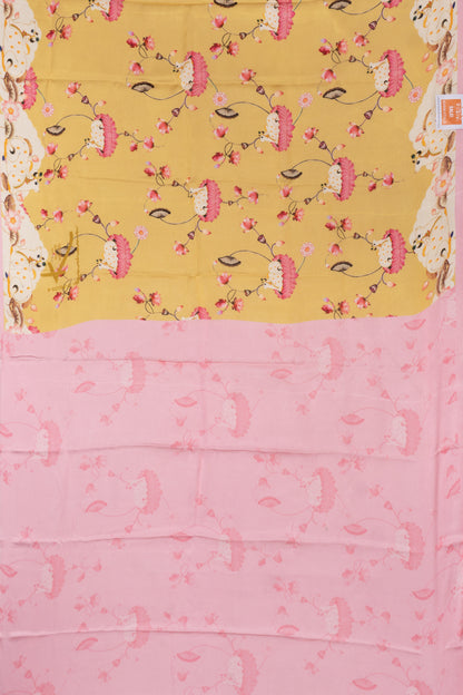 Satin Georgette Pichwai Printed Yellow Sareee