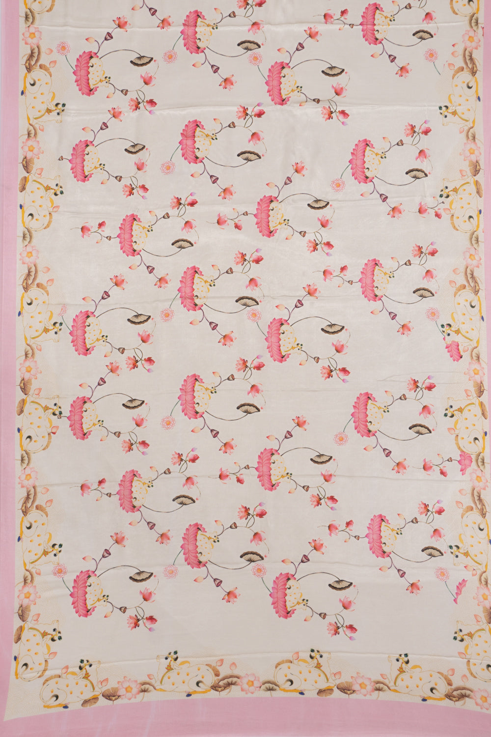 Satin Georgette Pichwai Printed Off White Saree