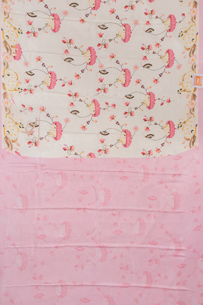 Satin Georgette Pichwai Printed Off White Saree