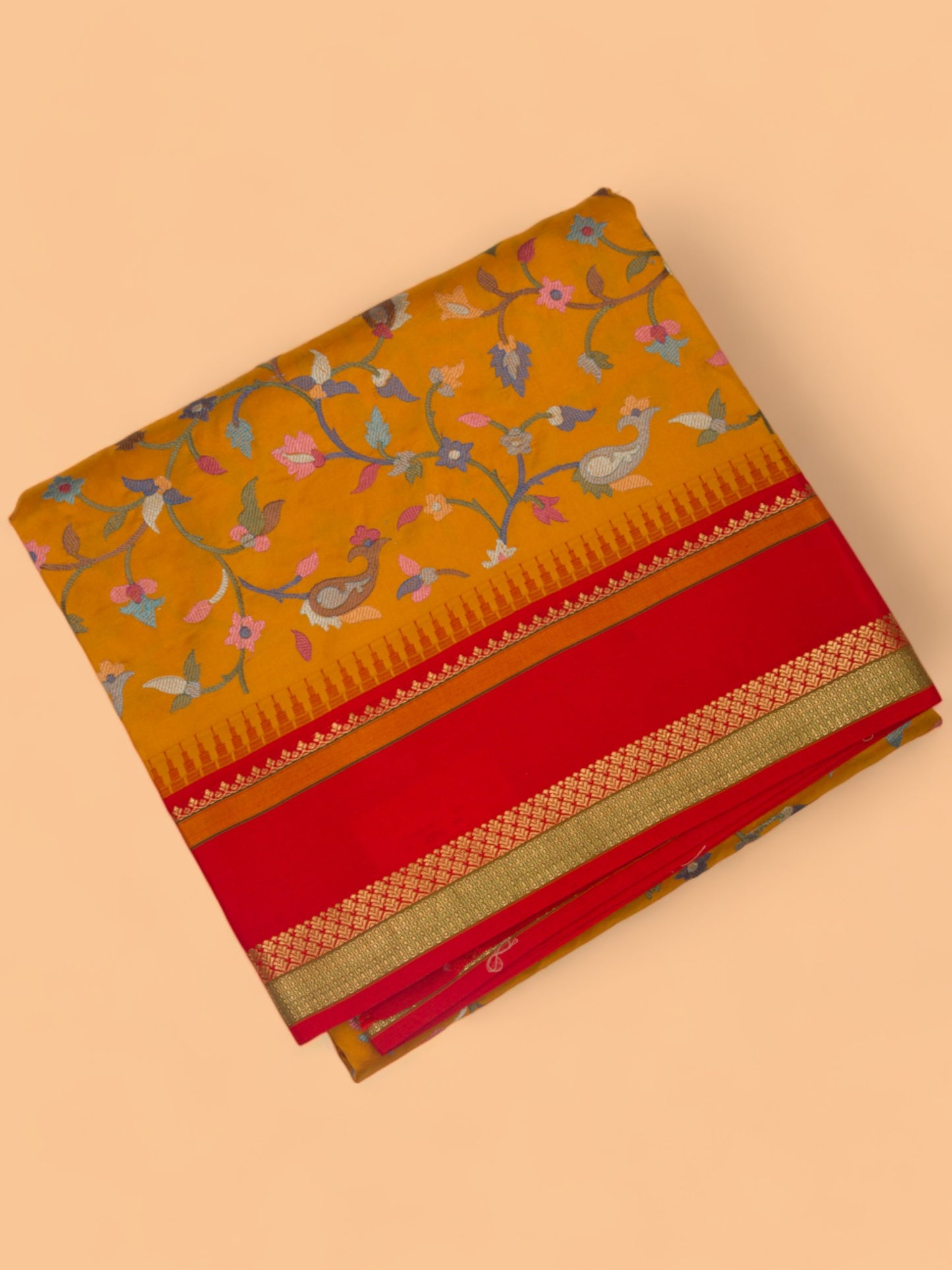 Soft Tussar Embroidery Mustard Yellow Saree
