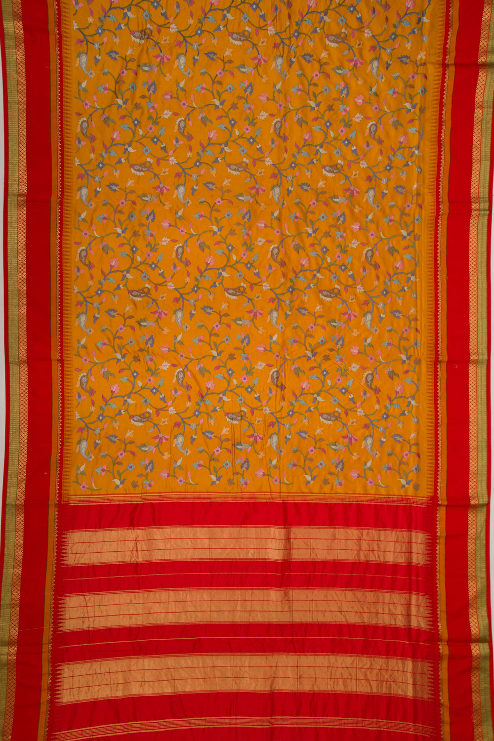 Soft Tussar Embroidery Mustard Yellow Saree