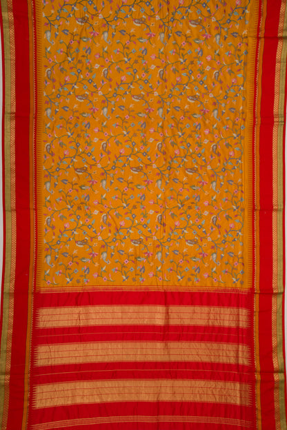 Soft Tussar Embroidery Mustard Yellow Saree