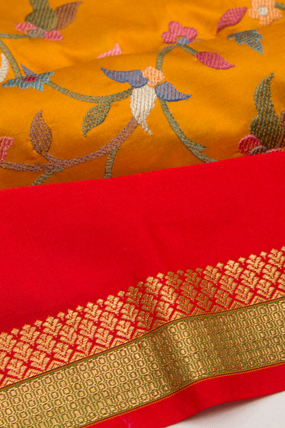 Soft Tussar Embroidery Mustard Yellow Saree