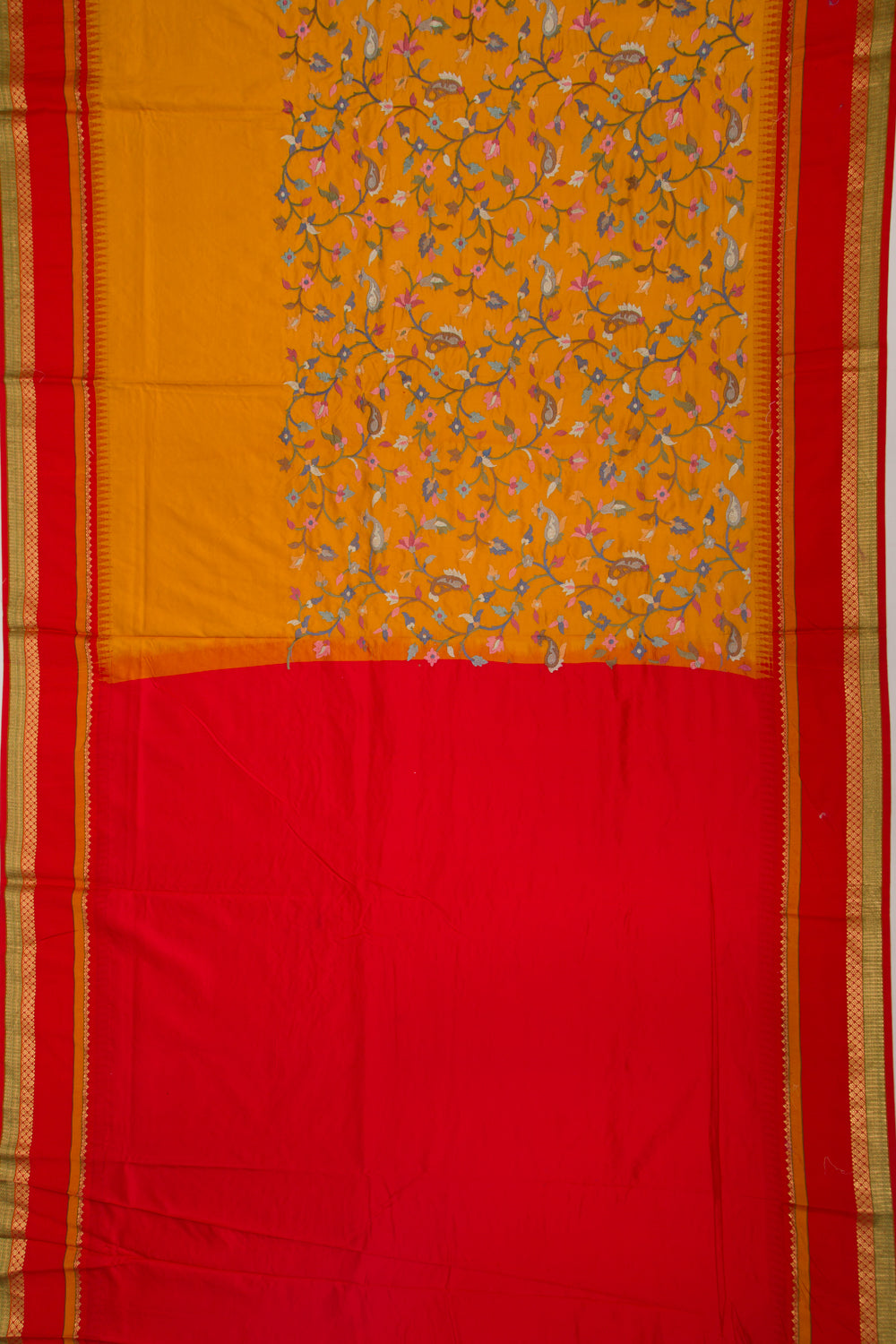 Soft Tussar Embroidery Mustard Yellow Saree
