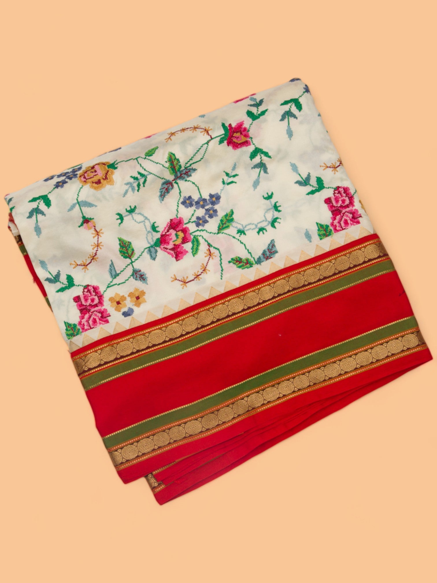 Soft Silk Embroidery White Saree