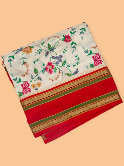 Soft Silk Embroidery White Saree