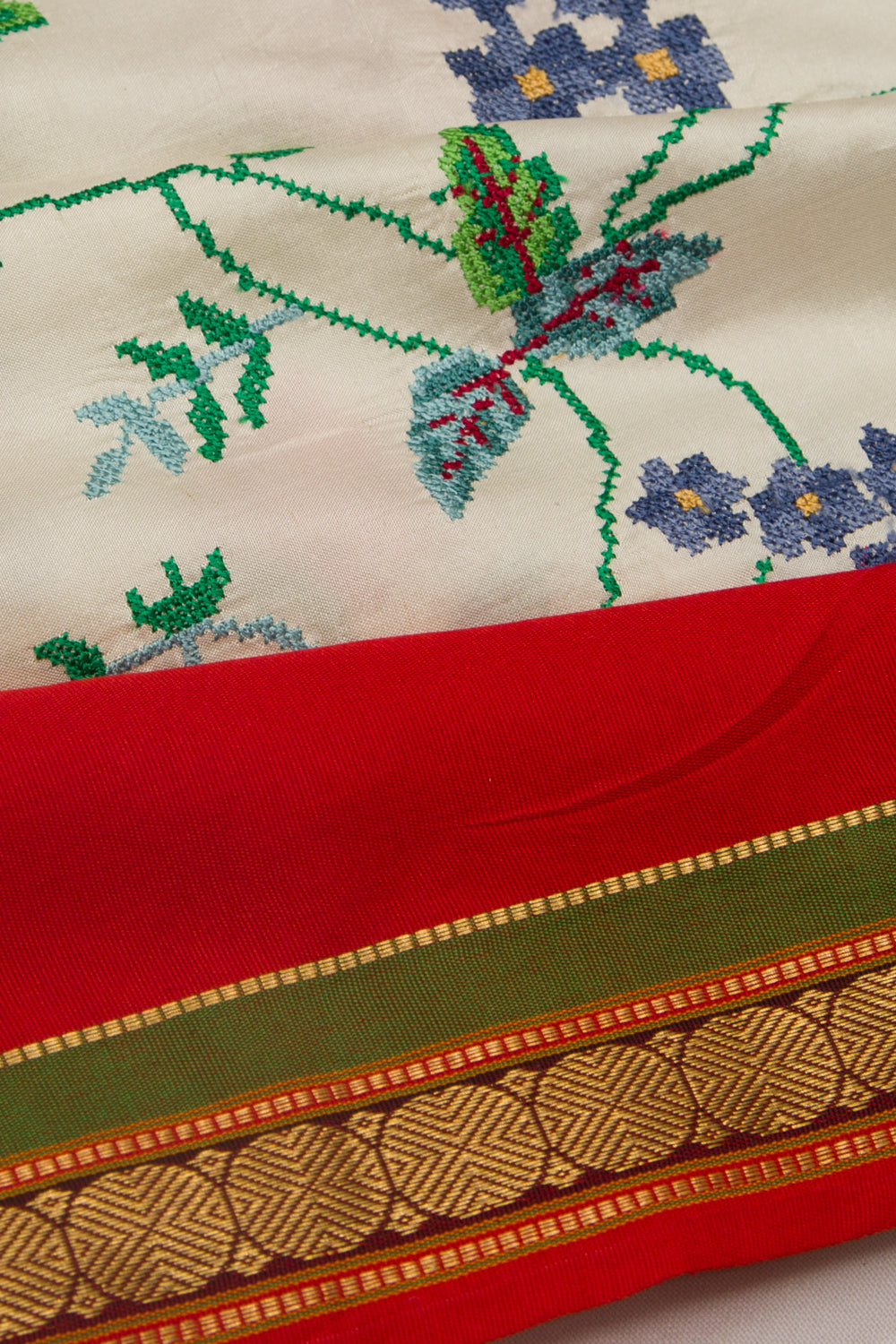 Soft Silk Embroidery White Saree