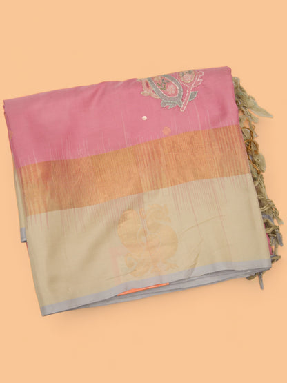 Soft Silk Embroidery Butta Pink Saree