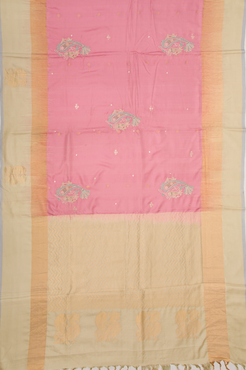 Soft Silk Embroidery Butta Pink Saree