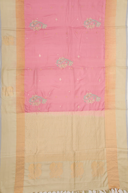 Soft Silk Embroidery Butta Pink Saree