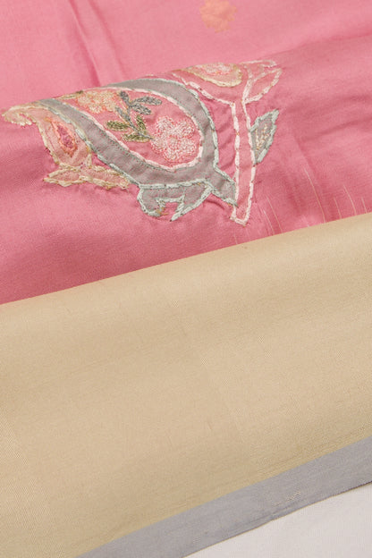 Soft Silk Embroidery Butta Pink Saree