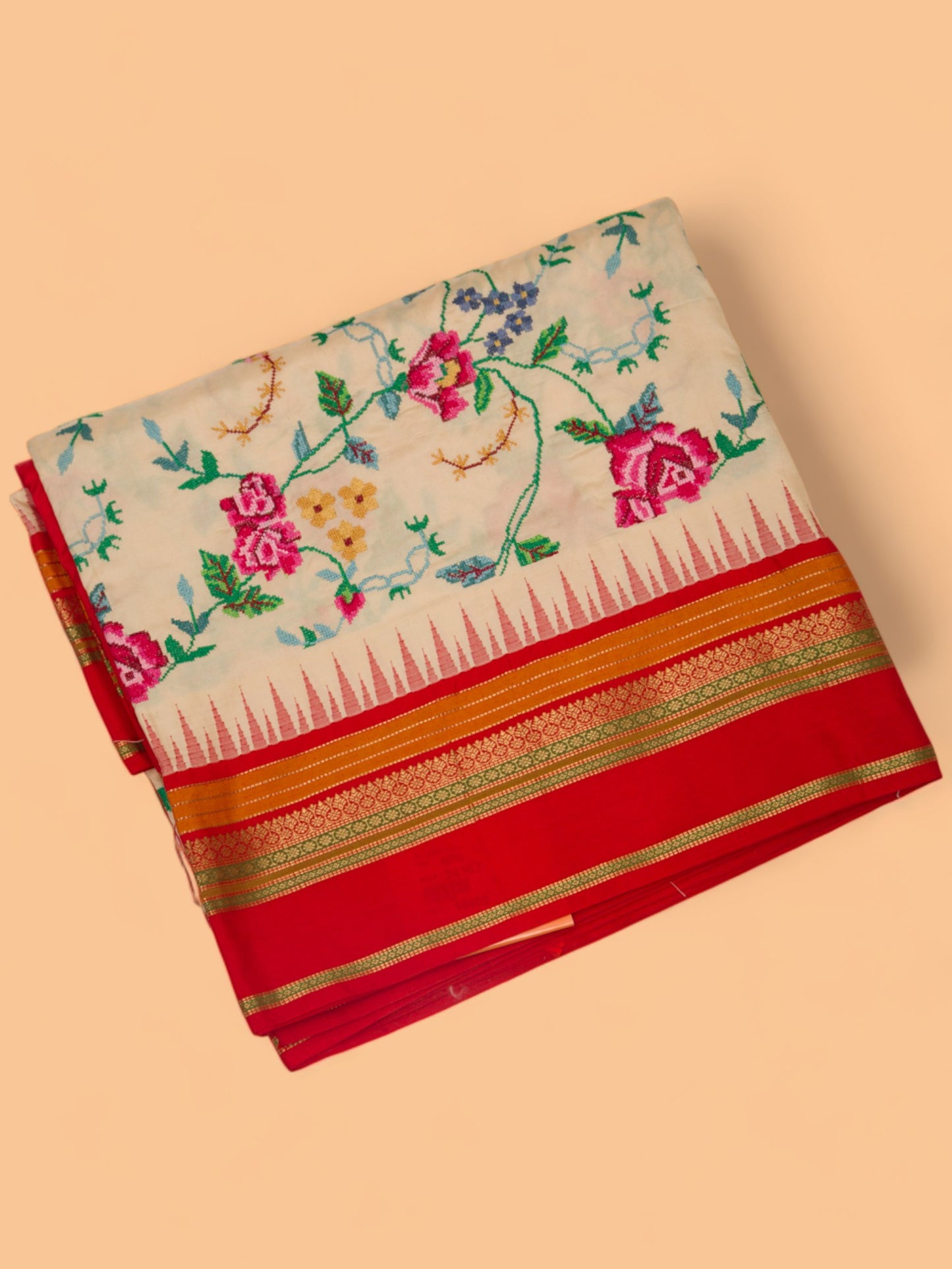 Soft Silk Embroidery Cream Saree